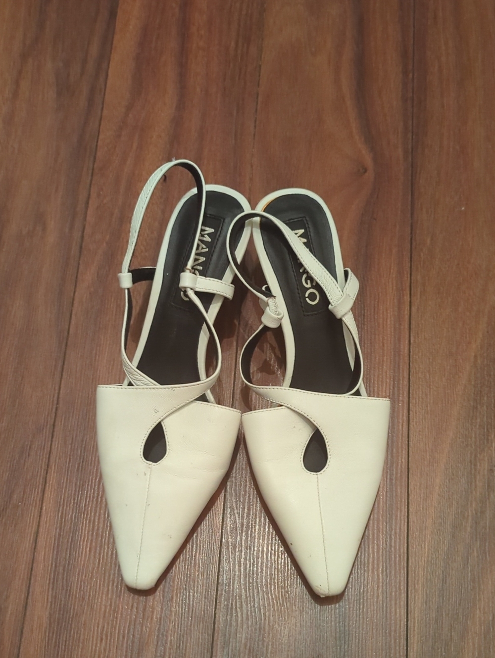 Mango White Pointed Slingback Heels